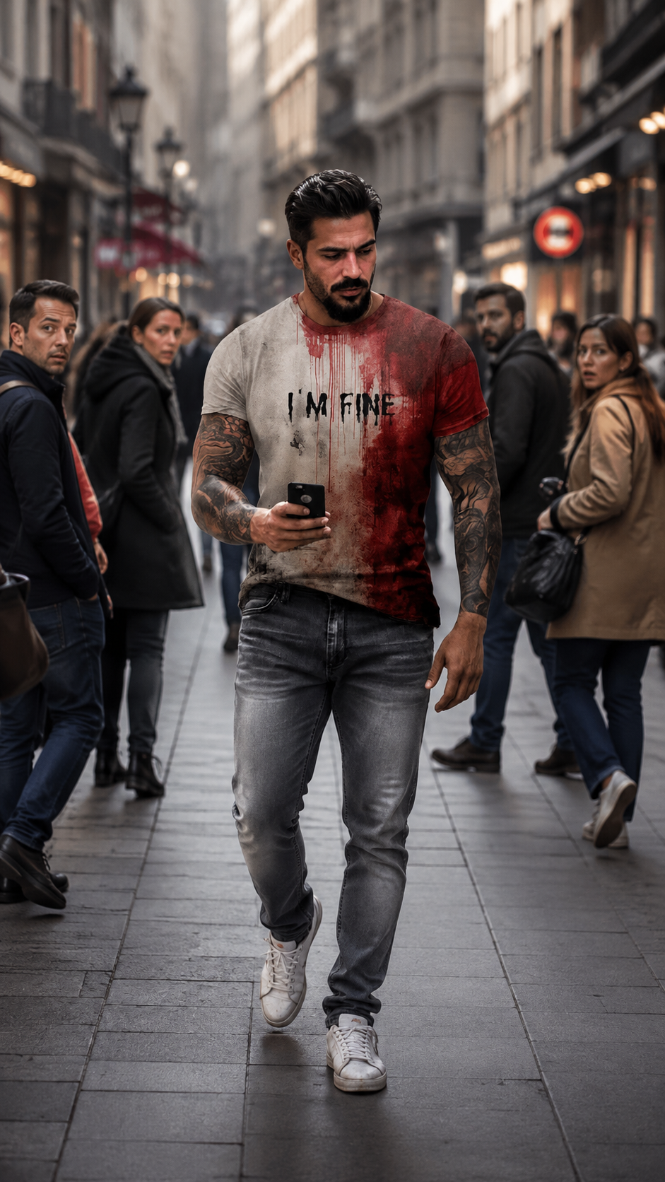 "I'M FINE" Bloody Halloween T-Shirt — Men's 3D Print Short Sleeve Tee